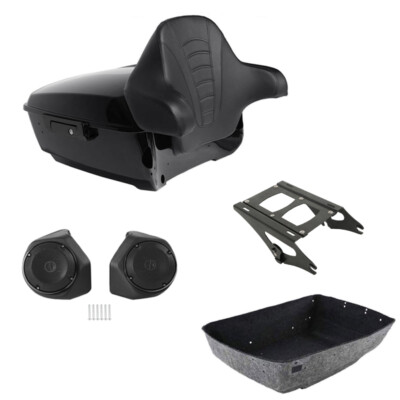 King Pack Trunk Rack Backrest Pad Speakers Mount Fit For Harley Road Glide 14-25