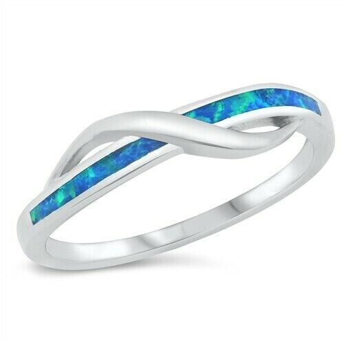 Sterling Silver 925 Lab Blue Opal Ring Rhodium Plated Size 5-image
