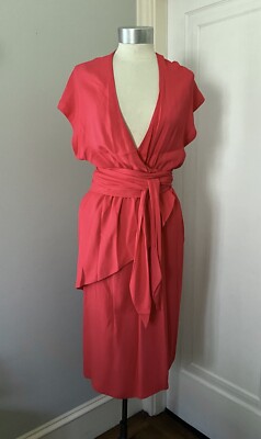 Vintage 1970's Halston Coral Silk Crepe Spiral Wrap Dress | eBay