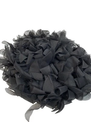 Rare VTG 60s Black Ribbon Mesh Fascinator Hat With Ruffled  display picture 2