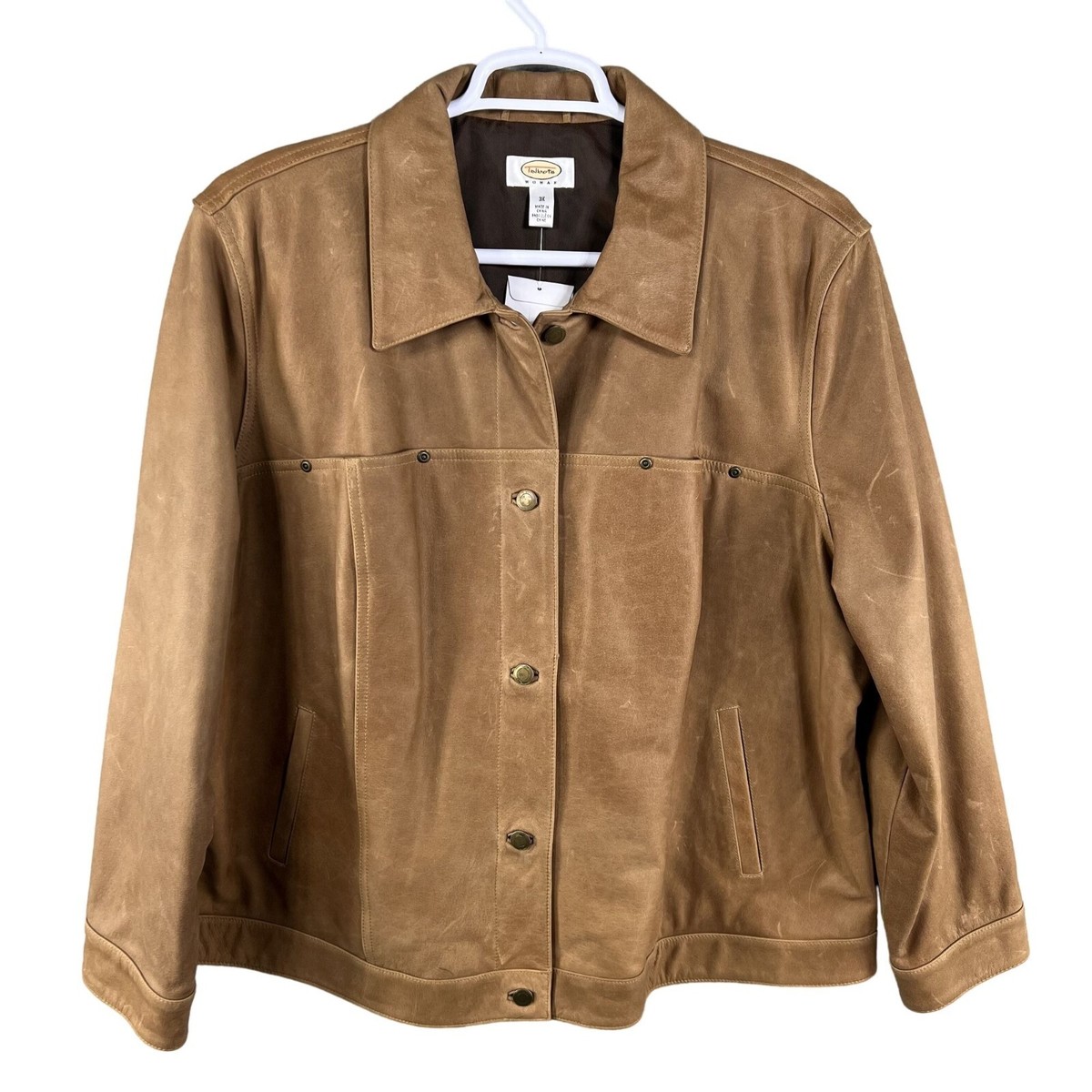 Talbots NEW Womens Plus Size 3XL Tan Leather Lined Bomber Jacket Factory  Patena