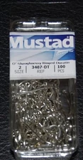 100 Mustad 3407DT Size 2 Saltwater Big Game Duratin J Hooks 3407DT-02