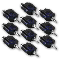10X Male Stereo 1/8" 3.5mm Jack to Twin/2X Female RCA Adapter Audio Splitter LOT