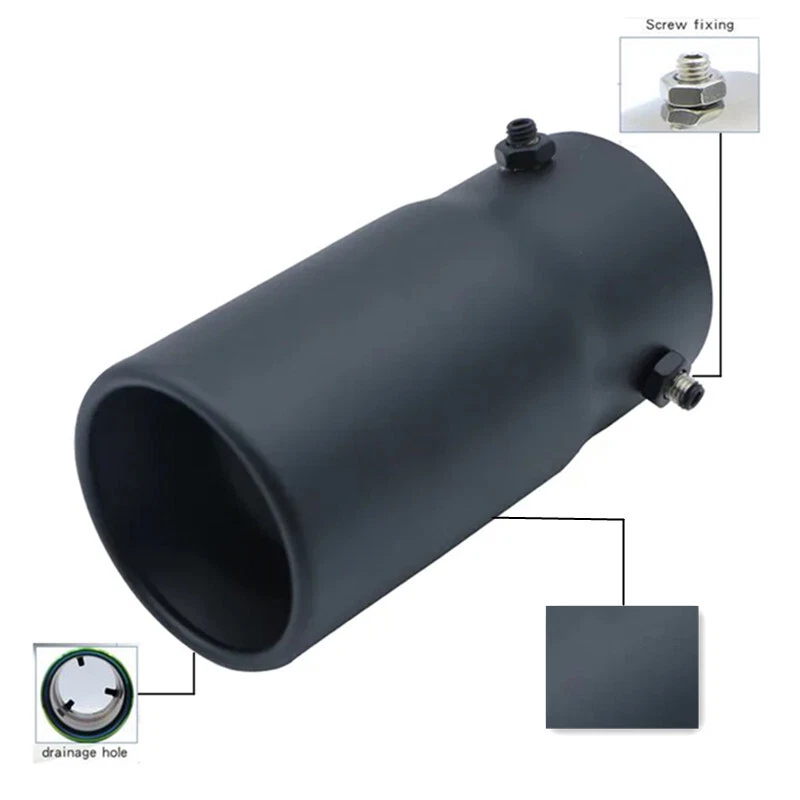 Silenciador de tubo de escape negro con punta de escape redonda de acero inoxidable Foto 4 de 4