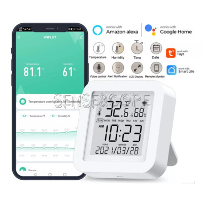 Smart Wi-Fi Temperature Humidity Sensor Thermometer Hygrometer Alexa Google Tuya