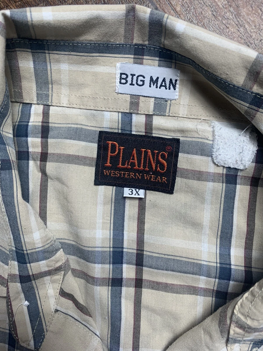 Big Man Plains 3X Western Wear Cowboy Shirt 3XL Pearl Snap Long