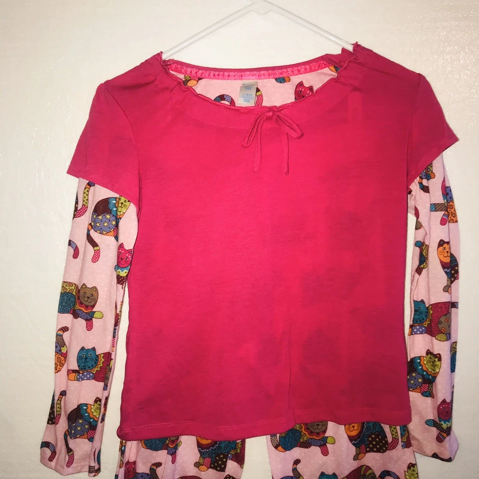 Nick & Nora Girls 2 Piece Pajama Set Large 1 0/12 Pink Cats  Kittens A4 - Image 3 of 4