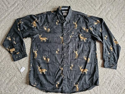 Columbia River Lodge Shirt Mens Large Long Sleeve Deer Print Cotton Polyester 
