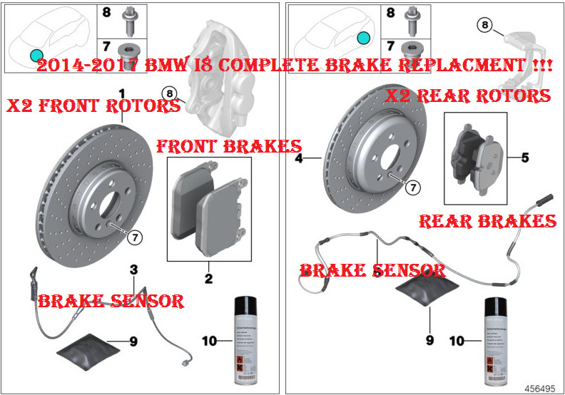 Front & Rear Brake Rotors With Brake Pads & Sensors For 2014-2020 BMW i8 Genuine