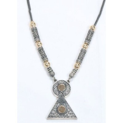 Modernist Zanfeld 14kt Gold Sterlingsilber geometrische Halskette 16,5'' 28,2 Gramm