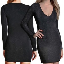 Little Black Dress Womens Sizes S M L Metallic Stretch Knit Long Sleeve LBD