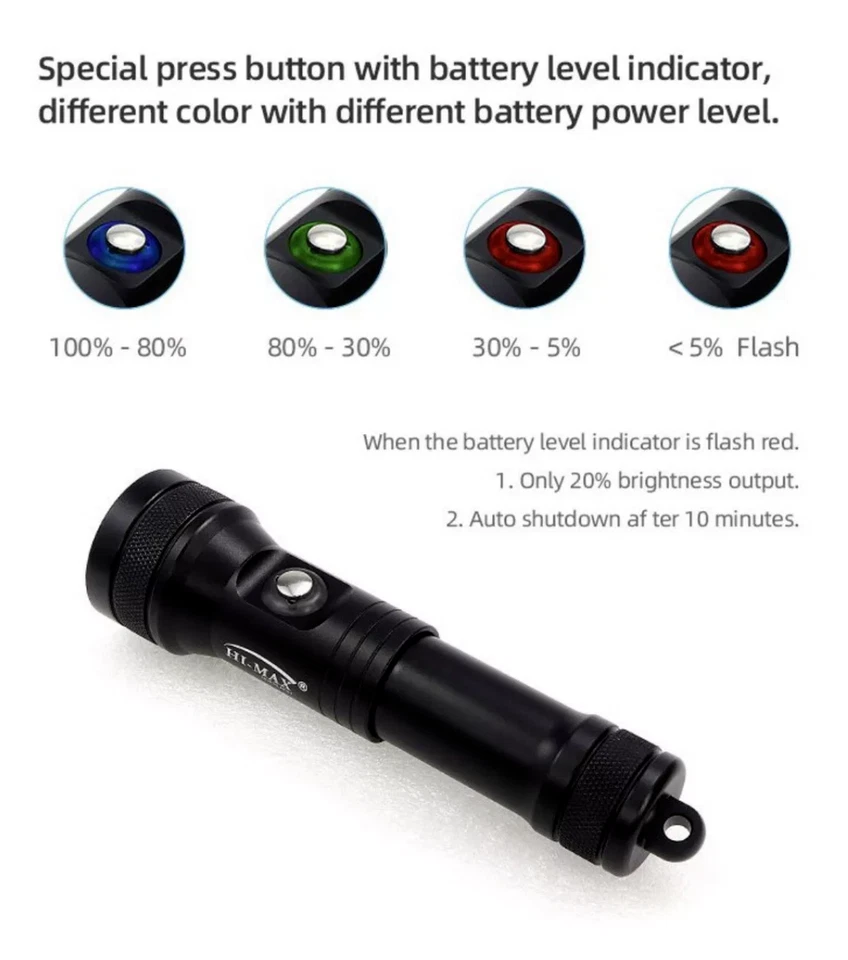 LINTERNA DE BUCEO HI-MAX HD01 DE 1300 LÚMENES - Imagen 4 de 4