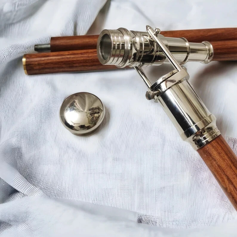 Solid Brass Hidden Telescope Head Handle Antique … - image 4