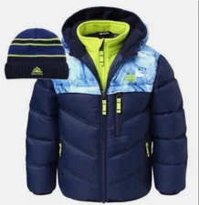 Snozu BOYS Hoodie With Comfy Fleece Inner Bib and Knit Hat(BLUE 2T)NWT