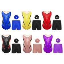 Kids Girls Outfit Bodysuit Leotard Workout Set Gymnastics Dancewear Tumbling