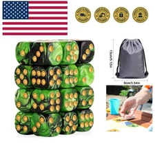 24-Piece 16MM Green & Black 6-Sided Dice Set - Perfect for Games & Learning