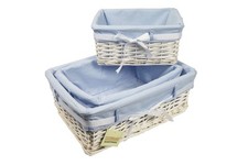 White Wicker Storage Gift Hamper Lined Basket Small, Medium, Large OR Set of 3