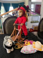 American Girl Maryellen Doll with dog sled, Pepper husky dog and pc snowsuit wit