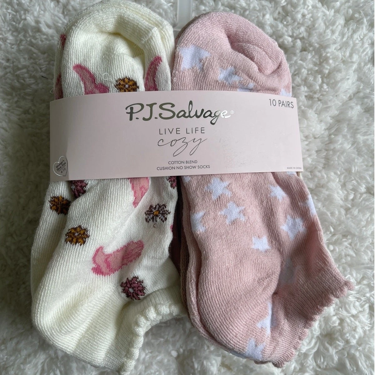 PJ Salvage Cozy No Show Socks 10 Pairs Cotton Blend Cushion Sz 4-10 NEW Womens