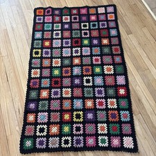 Vtg Granny Square Afghan Crocheted Multicolor Throw Blanket 60x37 Roseanne