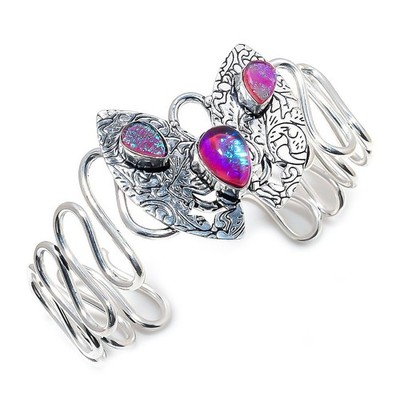 Triplett Opal Edelstein Handarbeit 925 Sterling Silber Armreif Armband verste...