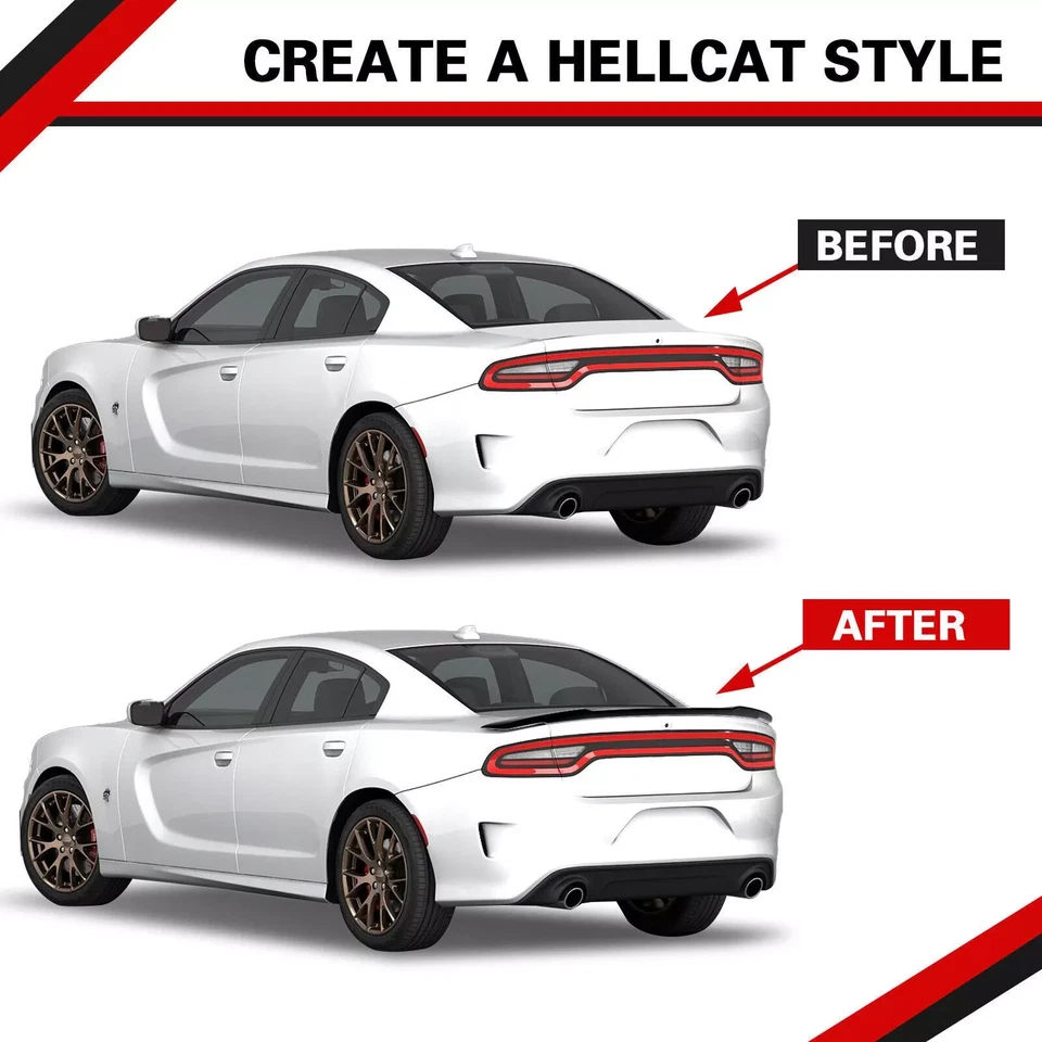 For Dodge Charger 2011-2023 Gloss Black Hellcat Style Rear Trunk Spoiler Wing Foto 2 de 4