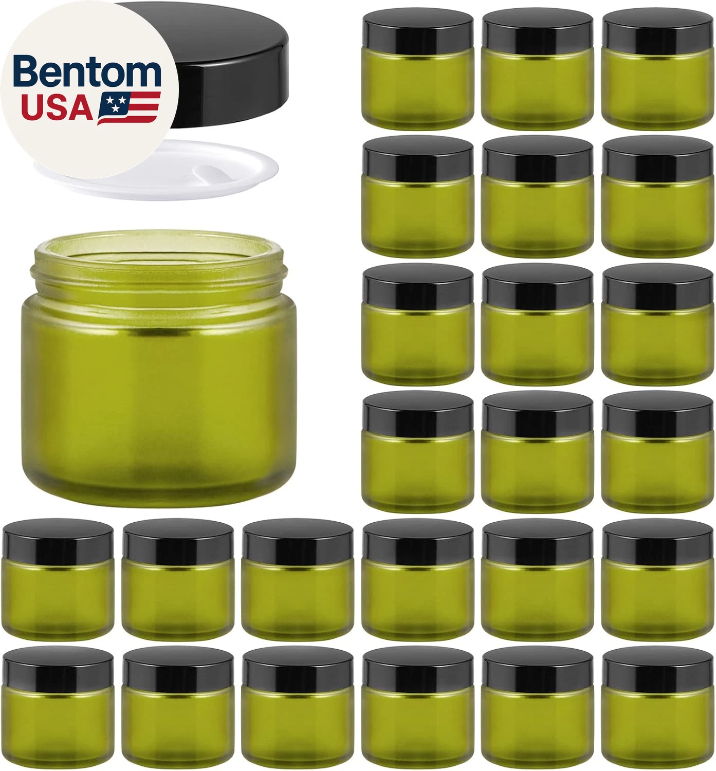 2Oz Jars with Lids, HOA Kinh 24 Pack Green Frosted Glass Jars with Lids Empty Co