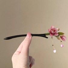 Floral Hair Stick Chinese Style Hairpin Pink Flower Tassel Hanfu Hair Accessory