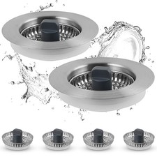 2 Pack Universal Metal Kitchen Sink Strainer with Drain Stopper, Stainless St...