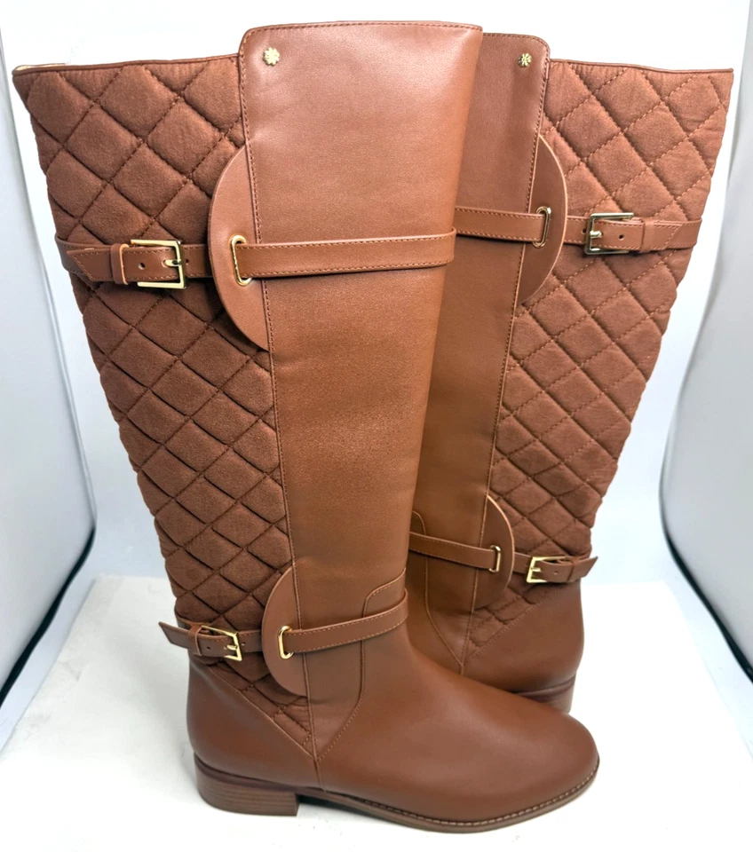 Isaac Mizrahi Live! Botas de montar de cuero acolchadas de becerro medianas coñac talla 9,5 M Foto 3 de 4