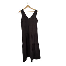 Quince Women 100% Organic Cotton Gauze Tiered Maxi Dress Black S