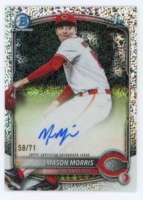 2025 BOWMAN CHROME #CPA-MM MASON MORRIS AUTO /71 SPARKLE REFRACTOR 1ST REDS