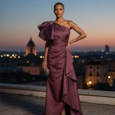 Terani Couture One Shoulder Burgundy Dress