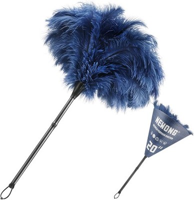 20'' Ostrich Feather Duster, Bamboo Handle, Navy Blue, Gentle