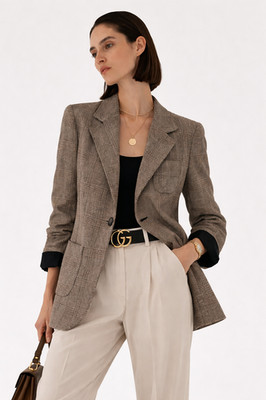 Ottod Ame Tailored Houndstooth Blazer Brown Vintage Style Italian Jacket  XS/S