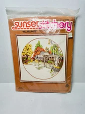 Vintage 1978 Sunset Stitcher Fall Mill Pond Embroidery Kit 16x16
