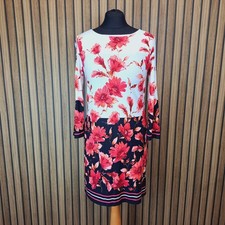 Phase Eight Dress Cream Red Black Floral Jersey UK 10 Long Sleeve Short Length