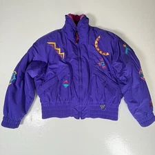 Vintage Tyrolia Ski Down Jacket Womens 10 Aztec Embroidered Winter Purple