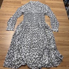 Michael Michael Kors Dress Womens XL White Black Floral Print Smocked Waist