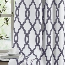 100 Blackout Curtains 84 Inches Long for Bedroom, Black Grey on White Morocc...