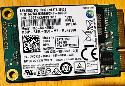 Samsung PM871 256GB mSATA SSD + Dell Latitude E7450 Caddy FCN4M