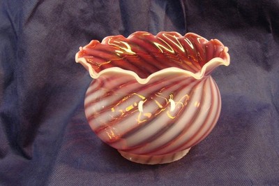 Vintage Cranberry Opalescent Swirl Glass Lamp Light Shade 5''x7'' & 4'' Fitter