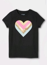 Girls' Medium 7/8 Chevron Heart' Short Sleeve Graphic T-Shirt - Cat Jack