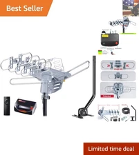 Long Range 360° Motorized Outdoor TV Antenna with Remote Control & RG6 Cable