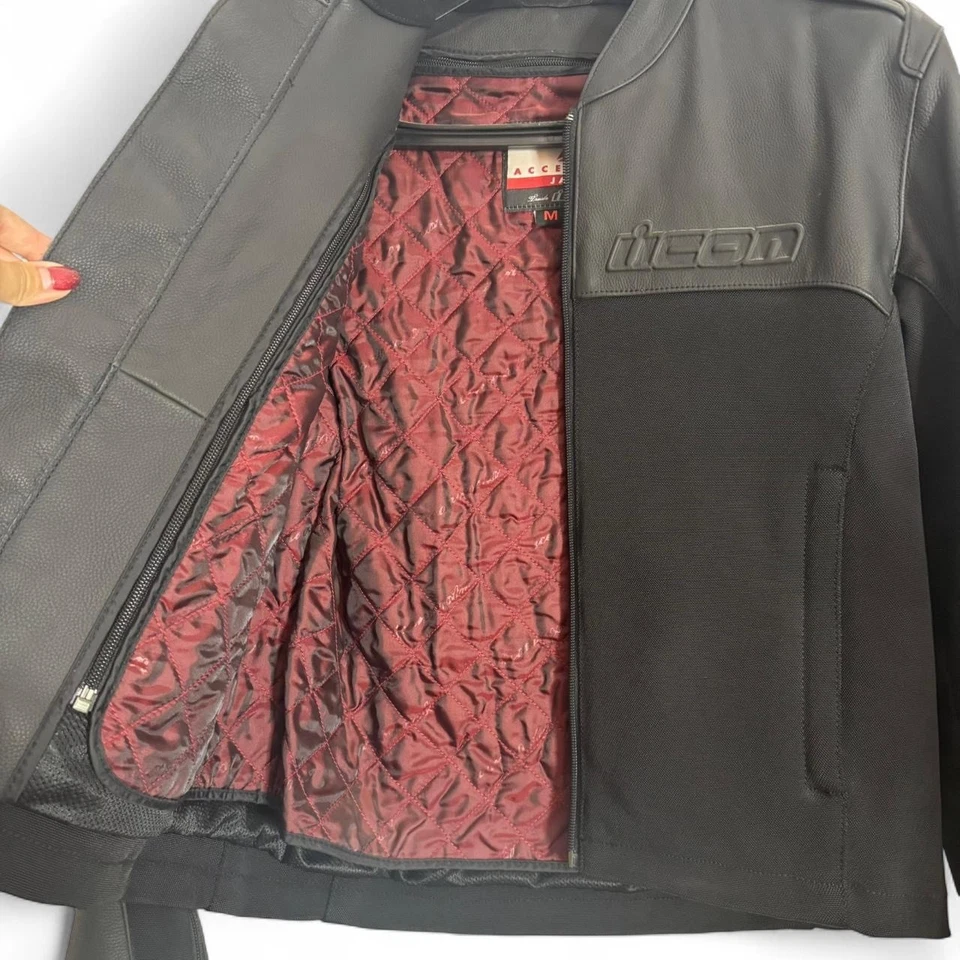 Icon Men’s Accelerant Stealth Motorcycle Riding Jacket Black Leather Armor | M - Image 4 of 4