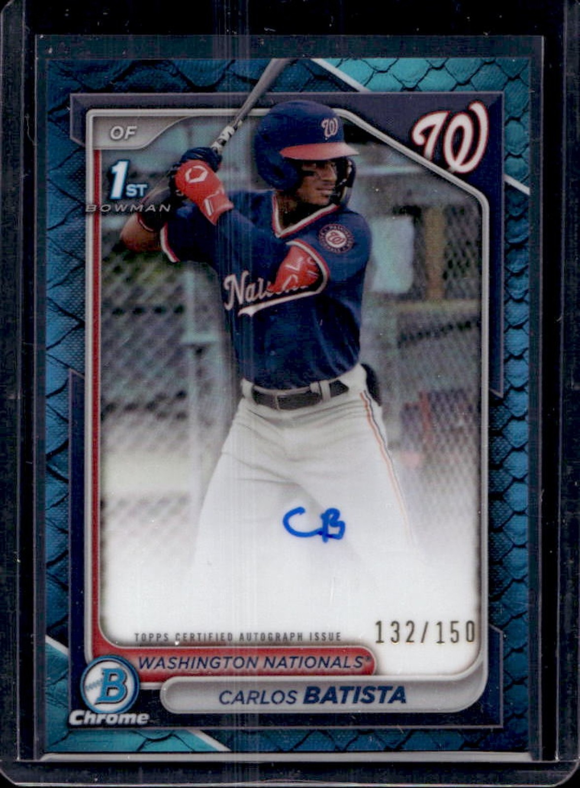 2024 Bowman Chrome Carlos Batista Auto Reptilian Blue Refractor 1st #132/150