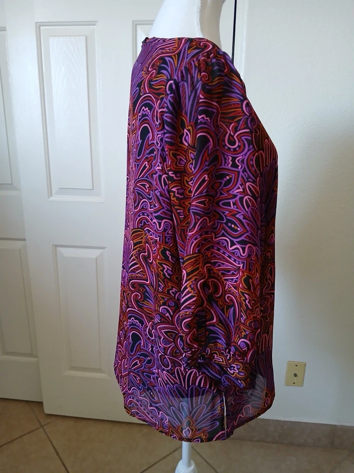 Blusa Bob Mackie Mujer Pequeña Dolman Colorida Floral Usable Arte Boho Foto 4 de 4