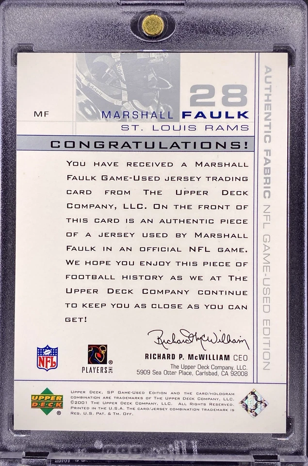 Marshall Faulk GAME USED PATCH FABRIC SP CARD RAMS w/CASE - Image 4 of 4
