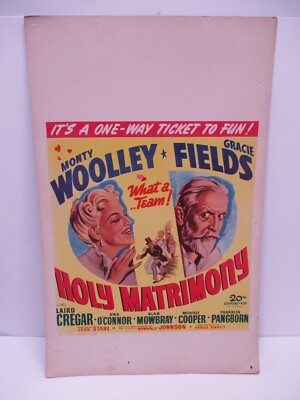Original 1943 Window Card 14x22 HOLY MATRIMONY Monty Woolley Gracie Fields CM636