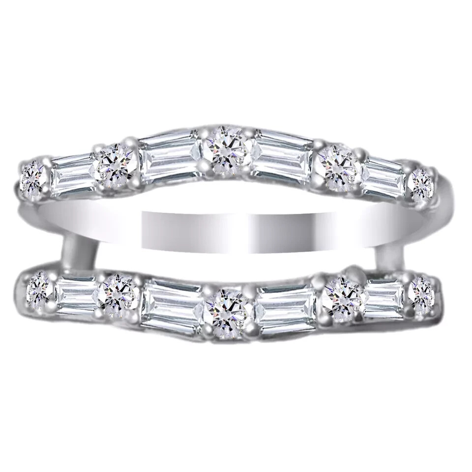 1/2ct Baguette Round Diamond Solitaire Enhancer Ring Guard Wrap